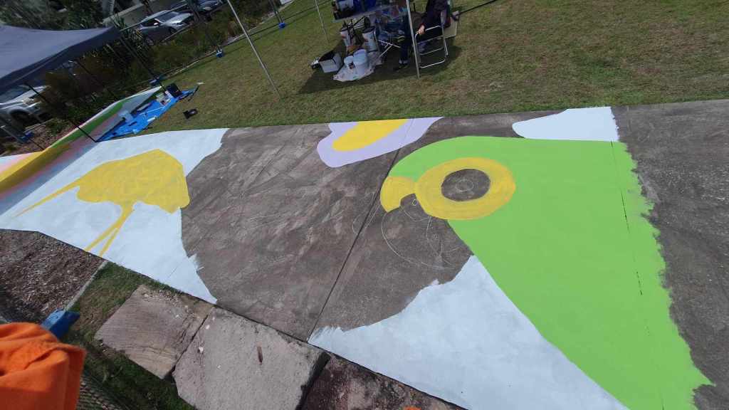 Rufous Street Public Art, ground mural, Peregian, Noosa, Sunshine Coast Queensland, This Bird, Tia Carrigan, ground parrot, birds